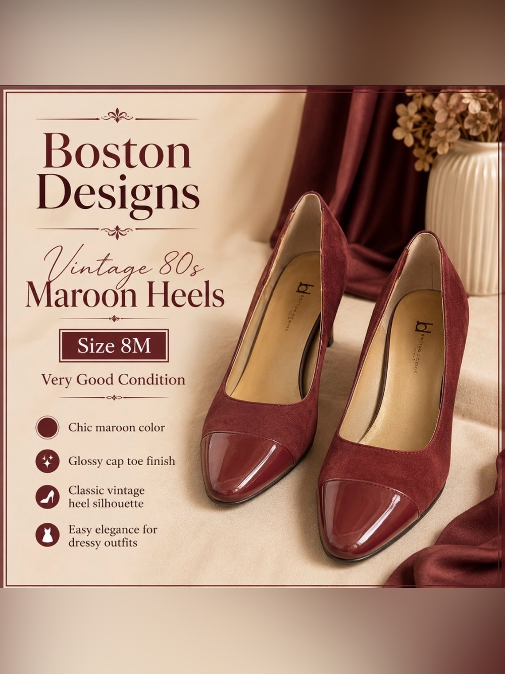 Vintage 80’s - burgundy, faux suede 3”Heels